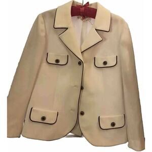 Vintage Butte Knit White Suit Jacket 1970s Polyester Buttoned Pockets
